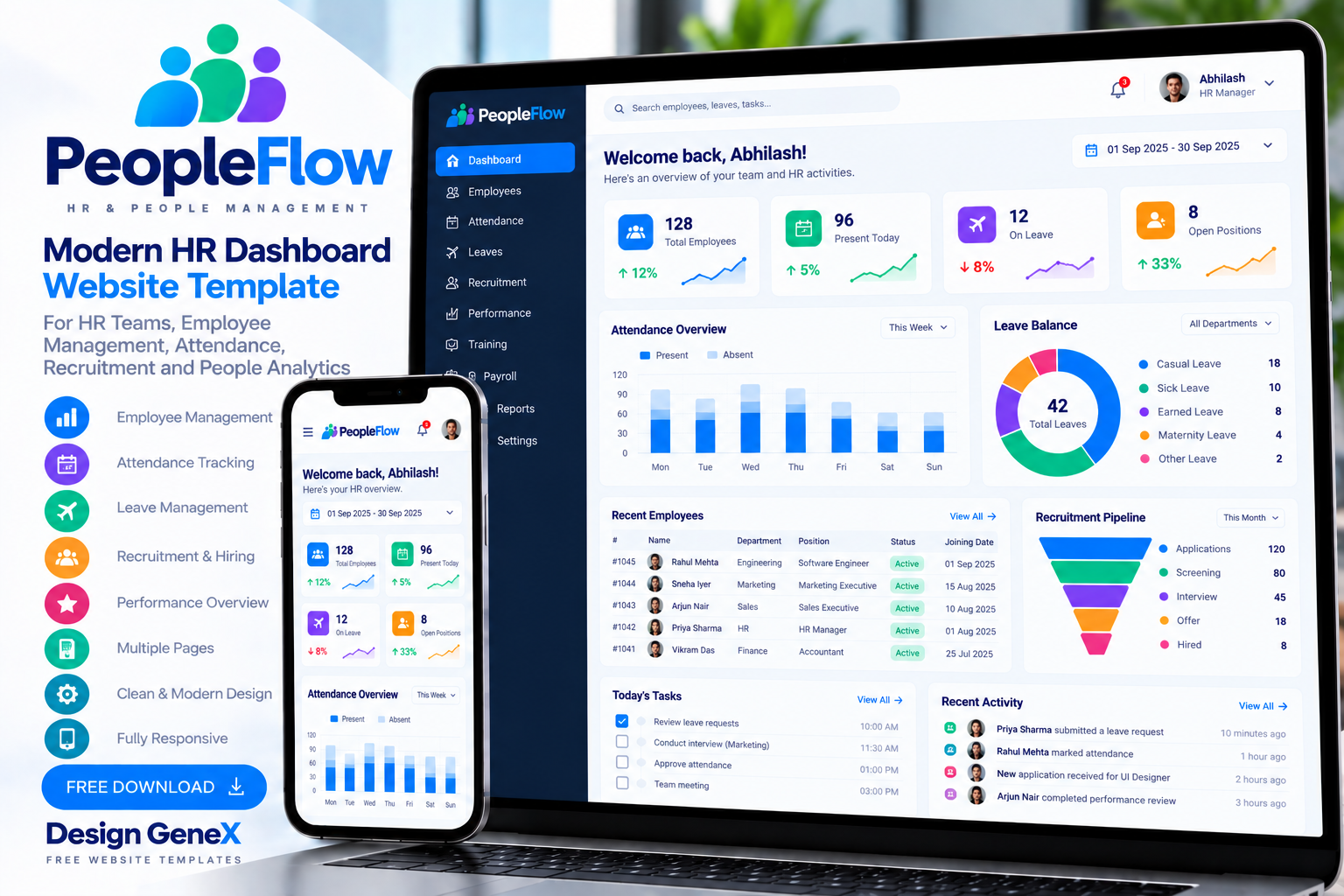 PeopleFlow — HR & People Management Dashboard website design preview