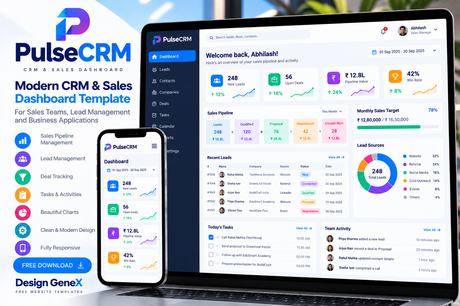 PulseCRM — CRM & Sales Dashboard website design preview